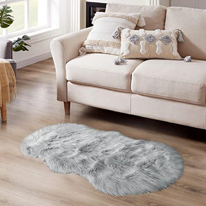Latepis Faux Sheepskin Fur Rug 2x4 Feet Light Grey Fluffy Rugs Shag Furry Rug Small Area Rugs Carpet for Bedroom Living Room, Cushion - color: Grey, size: 2' x 4' (Sheepskin)