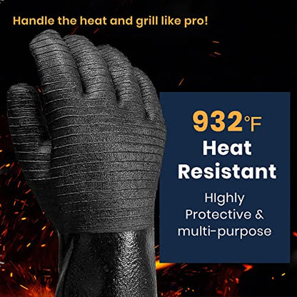 GEEKHOM 14-Inch Heat Resistant Gloves 932°F for BBQ Grilling, Waterproof Long Sleeve Anti-Slip Cooking Gloves – Textured Grip Protection - size: 14 inches