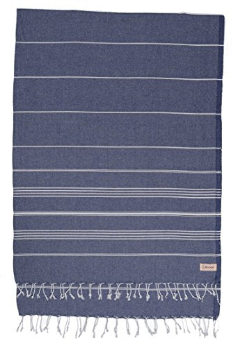 Bersuse Towels Anatolia XL Beach Blanket Throw Blanket Turkish Towel 100% Cotton Extra-Large Quick-Dry Lightweight Premium Peshtemal Towel - 61x82 Inches, Dark Blue - color: Dark Blue