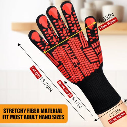 BBQ Gloves, 1472°F Heat Resistant with Silicone Grip Oven Mitts | Non-Slip Grip, for BBQ, Grilling, Oven, Smoker, Cooking and Baking - color: Red, size: Long (Glove L 13.78" × Palm W 6.33")