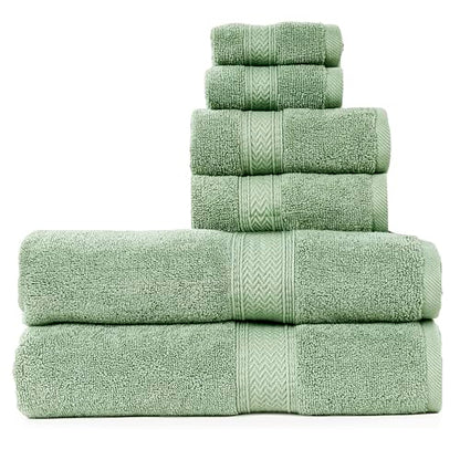HILLFAIR Premium 600 GSM 6 Piece Towel Set- 2 Bath Towels, 2 Hand Towels & 2 Washcloths, Machine Washable, Hotel Quality, Super Soft & Highly Absorbent Cotton Towel: Sage - color: Sage, size: 6 Piece Towel Set