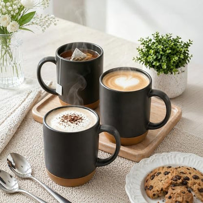DOWAN Coffee Mugs, 15 oz Upgraded Coffee Mug with Silicone Bottom, Large Ceramic Coffee Mug set of 2 with Spill Proof Lid for Mom Dad, Big Mug for Latte Tea, Matte Grey