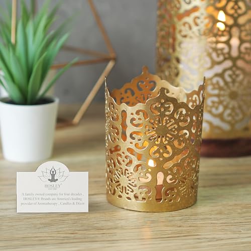 Hosley Set of 3 Gold Diamond Cut Candle Holders 4 Inches High Elevate Your Space with Elegant Metal Candle Holders in a Value Pack - color: Gold 3 Pack, size: 4 inch High
