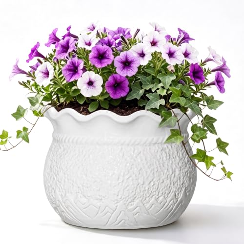 Ceramic Indoor Flower Pot, 12 Inch Ceramic Planter, White | Round Unique Plant Pot for Indoor Plants, Decorative Pots for Plants with Drainage Hole, Shelf Decor, Gardening Gifts - color: White, size: 12 Inch