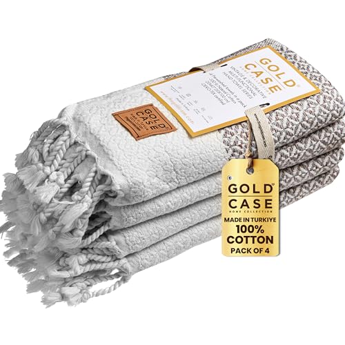 Gold CASE Turkish Hand Towels for Bathroom Set of 4 – 20 x 40'' – 100% Cotton Bathroom Towels – Aphrodite Kitchen Small Towel for Spa, Face, Tea & Dishcloth – Decorative Patterned Weave – Brown - color: Brown, size: Aphrodite Hand Towel
