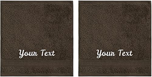 Personalized Towels Set with Embroidered Text - 2 Pack Highly Absorbent & Super Soft Turkish Cotton Bath Washcloths for Spa, Gym, Pool and Hotels - Monogrammed Towels - Dark Brown - color: Dark Brown, size: 2 Pack Washcloths