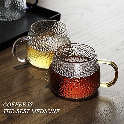 LUXU Hammered Tea Cups,Glass Coffee Mugs,15 oz,Set of 6 | Different Color Handles,Prefect for Cappuccino,Latte,Water,Mocha,Milk,Widely Used for Cafes,Home and Office ﻿ - style: 15 oz Hammered tea cups