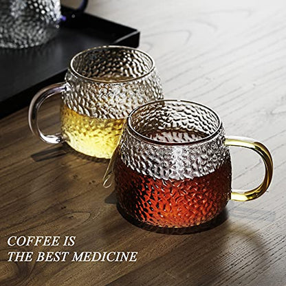 LUXU Hammered Tea Cups,Glass Coffee Mugs,15 oz,Set of 6 | Different Color Handles,Prefect for Cappuccino,Latte,Water,Mocha,Milk,Widely Used for Cafes,Home and Office ﻿ - style: 15 oz Hammered tea cups