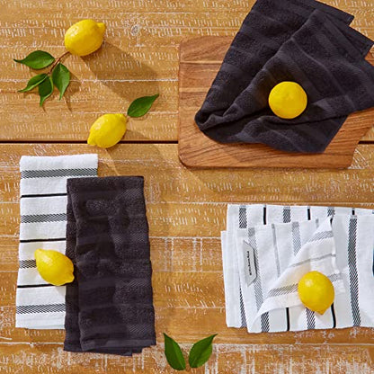 KitchenAid Albany Kitchen Towel 4-Pack Set, Matte Black/White, 16"x26" - color: Matte Black/White, size: 16"x26"
