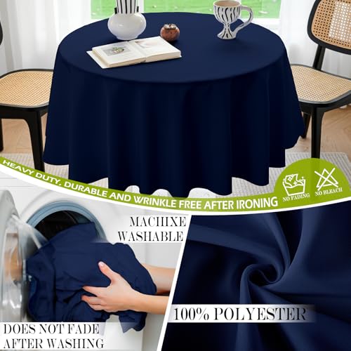 BYDOLL Table Cloth 48 Inch Round Tablecloth Fits Max38 Inch Diameter Table Top,Navy Blue Polyester Washable Wrinkle-Free Spillproof Tablecloth for Party Patio Cover - color: Navy Blue, size: 48" x 48" (Round-Fits Tables 24''-36'')