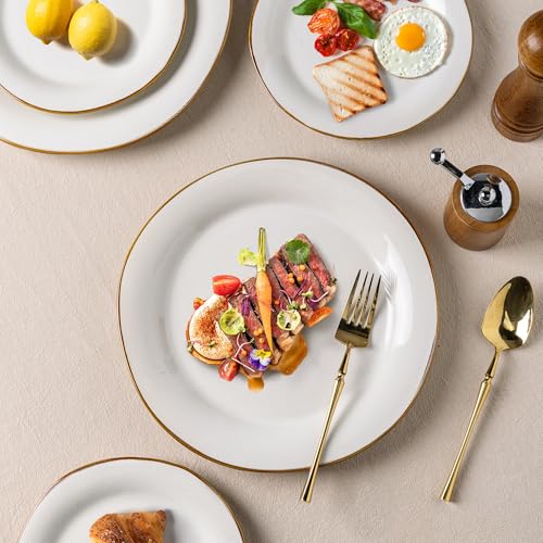 AmorArc Ceramic Dinnerware Sets for 4, Handmade Plates and Bowls Sets | Stoneware Reactive Glaze Dish Set, Scratch Resistant, Dishware Set for Kitchen Wedding, Dishwasher & Microwave Safe - color: Reactive White