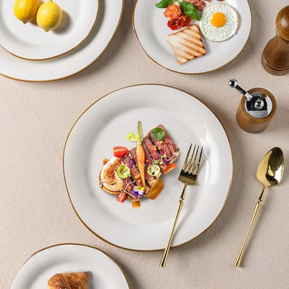 AmorArc Ceramic Dinnerware Sets for 4, Handmade Plates and Bowls Sets | Stoneware Reactive Glaze Dish Set, Scratch Resistant, Dishware Set for Kitchen Wedding, Dishwasher & Microwave Safe - color: Reactive White