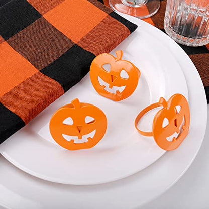wonlex Halloween Pumpkin Napkin Rings Set of 12, Orange Napkin Ring for Table Setting, Harvest Festival, Halloween Decorations, Fall Serviette Buckles Decor (Halloween Pumpkin) - style: Halloween Pumpkin