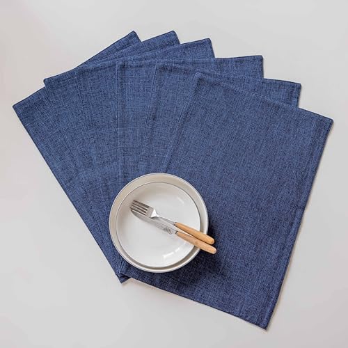 Home Brilliant Placemats Set of 8 Linen Blue Placemats Heat Resistant Dining Table Place Mats Kitchen Table Mats, Indigo - color: Indigo, size: Placemats 13" x 19", Set of 8
