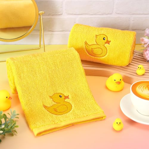 FYSUIMU Rubber Ducky Hand Towels Yellow Duck Embroidered Cotton Bathroom Towel Absorbent Bath Towel for Kitchen Dish Drying Cleaning Cooking, 29.5 x 13.7 Inch, 2Pcs - color: Yellow