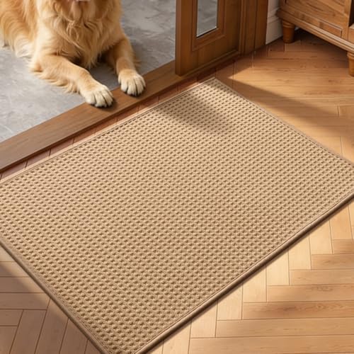 Indoor Door Mat 20" x 32", Non-Slip Washable Entryway Mat, Dirt Trapper Absorbent Entrance Mat, Low Profile Floor Mat for Front/Back Door, Entryway, Khaki ﻿ - color: Khaki, size: 20"x32" (Rectangular)