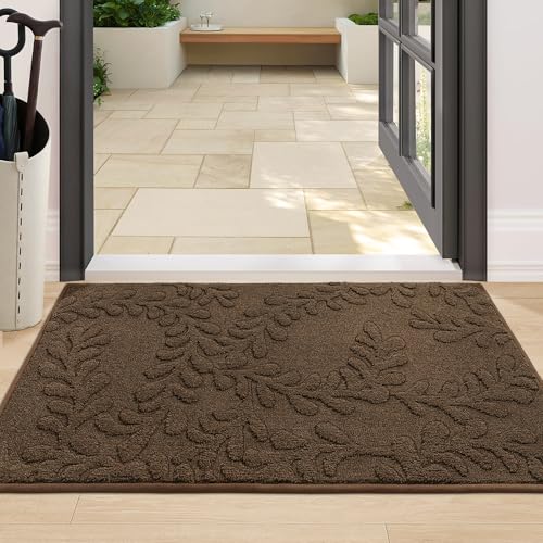 BEQHAUSE Dirt Trapper Door Mats 24" x 36", Non-Slip Doormat, Brown | TPR Backing Dog Door Mat, Super Absorbent Welcome Mat for Front Door, Mud Shoes & Paws, Washable Entry Rugs - color: Brown, size: 2' x 3' (Rectangular)