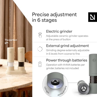 LARS NYSØM Electric Salt and Pepper Grinder Set I Automatic Salt and Pepper Mills with Adjustable Ceramic Grinder I AAA-Battery Operated Electric Spice Mill Set (Ash Gray) - color: Ash Gray
