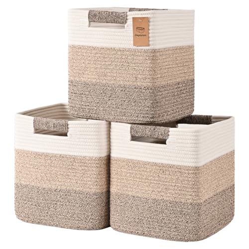 12 Inch Storage Cubes, 3 Pack Cube Storage Bins for Organizing, Cotton Rope Woven Baskets for Shelves, Bathroom, Kids Room, Closets, Baby Nursery - color: Gradient Jute, size: 12"×12"×12" - 3Pcs