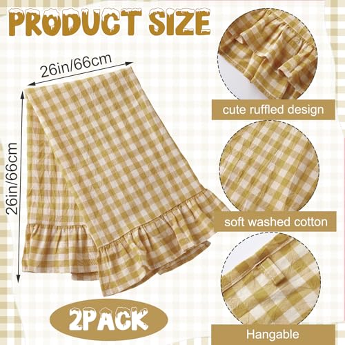 HunnmingRe Yellow Kitchen Towels Set of 2, 100% Cotton Ruffled Gingham Dish Towels 18"x28" Tea Cloths Classic Plaid Pattern for Farmhouse Charm, Drying Dishes, Entertaining Guests - color: Yellow, style: Gingham