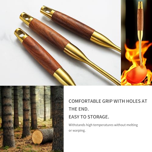 Izurok 18/10 Stainless Steel Kitchen Utensils Set,6 Piece Cooking Utensils With Wood Handle,Heat Resistant Kitchen Tool Set With Spatula, Spoon, Ladle, Skimmer, Slotted Spoon, Pasta - color: GOLD-6 Pieces, size: Large