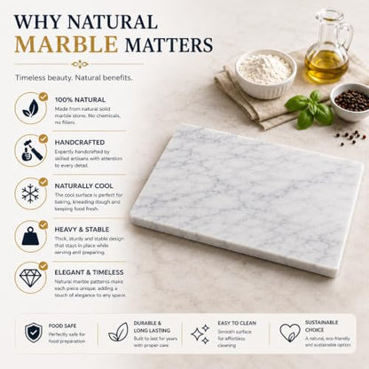8×12 Inches White Marble Cheese & Charcuterie Board | Natural Marble, Non-Slip Feet, Cutting Board & Pastry Slab, Premium Stone Kitchen Tray - color: White, size: 12"L x 8"W