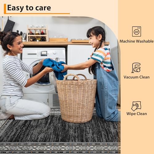 Modern Solid 8x10 Area Rugs for Living Room Washable Non Slip Neutral Rugs, Stain Resistant Bordered Soft Carpet, Neutral Foldable Floor Rugs for Bedroom, Dining Room, Nursery, Black | Non Slip Low Pile Stain Resistant Neutral Bordered Soft Foldable Rug f