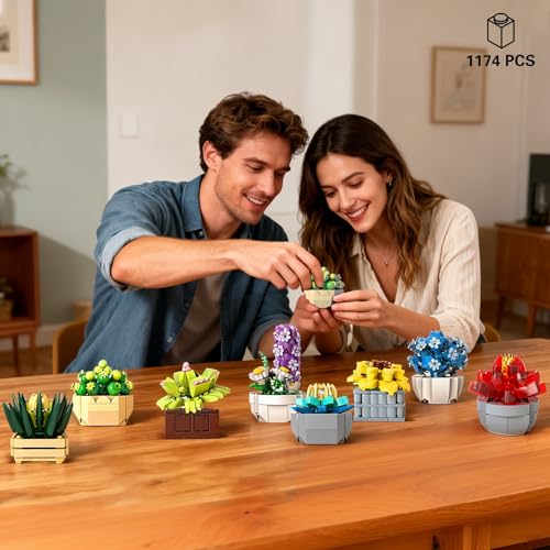 PIKARO Flowers Succulents Building Sets, 12 Plants, for Kids Adults Women | Botanical Collection Building Block Toy, Creative Birthday Housewarming Gifts, Artificial Plant Kit, Home Decor (1174 PCS)