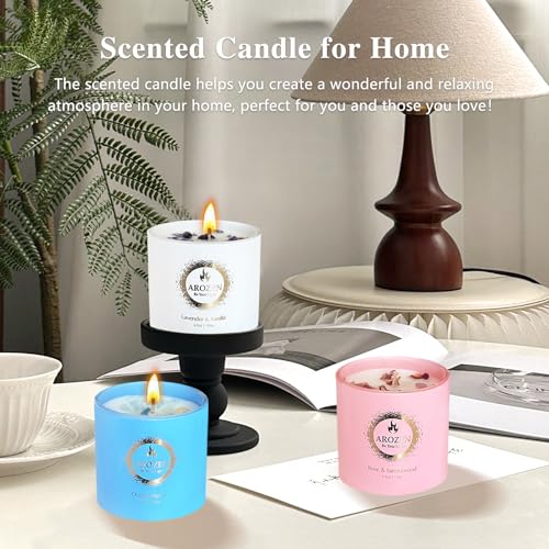 3 Pack Scented Candles Gift Set for Women – Lavender, Ocean, Rose Soy Candles with Crystals & Seashells, 70-Hour Total Burn Time, Aromatherapy Candle Set for Home Decor, Mother’s Day Birthday - size: 3 Pack