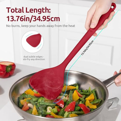 U-Taste 600ºF High Heat 16in Silicone Kitchen Tong and 600ºF Heat Resistant 13.76" Long, 3.63" Wide Wok Spatula for Kitchen Stir Fry (Red)