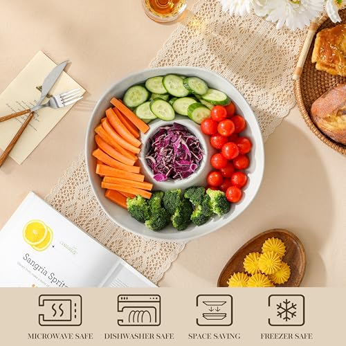 MALACASA Ceramic Chips and Dip Serving Tray, 12 Inch Dip Serving Tray | Free-Form Divided Ceramic Chips and Dip Bowls for Parties, Hosting and Entertaining, Khaki Gray - color: Khaki Gray