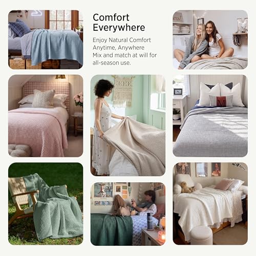 Bedsure Lightweight 100% Cotton Waffle Blanket, Twin XL, Linen | Summer, Breathable, Soft, Light, Thin, Bed, Couch, Sofa, Chair, 66"x90", Sheet Blanket, Dorm Room Essentials, Guys, Girls - color: Linen, size: Twin Xl (66" X 90")