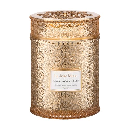 LA JOLIE MUSE Amaretto Crème Brûlée Scented Candle | Almond Liqueur, Dried Fruit & Caramel | 19 oz Wooden Wick | 90 Hours Clean Burn | Candle Gift for Hosts | Elegant Home Decor - color: Amaretto Crème Brûlée, size: 19 oz