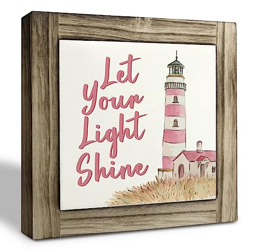 Light House Wood Plaque Sign, Let Your Light Shine, Box Wood Plaques Desk Décor, Lighthouse Sign, Inspirational Wooden Plaque, Decorative Table Art Sign, Elegant Home Decor, Housewarming Gift - color: Summer Sign 15