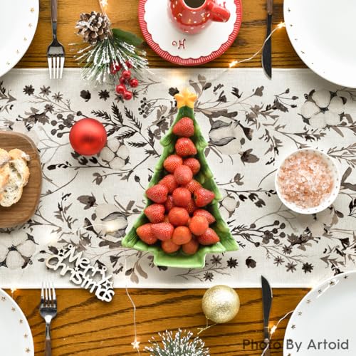 Artoid Mode Leaves and Flowers Cotton 210 GSM Winter Table Runner, Seasonal Christmas Kitchen Dining Table Decoration for Home Party Decor 13x72 Inch - size: 13" x 72", Table Runner