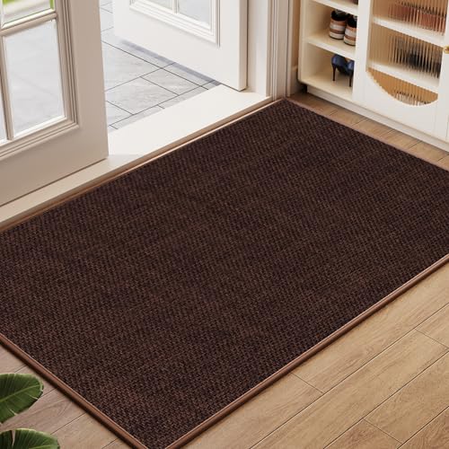Welcome Front Door Mat Indoor Entrance Entry Mat 24"x36" Brown | 2x3 ft Dirt Resistant Absorbent Low-Profile Thin Braided Indoor Door Mat Non Slip Rubber Inside Doormat Washable Entryway Mat - color: A- Dark Brown, size: 24"x36"