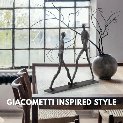 Abstract Couple Sculpture Cast Iron – Two Walking Figures Modern Art Statue, Minimalist Human Figure Home Decor, Contemporary Sculpture for Living Room Shelf – Anniversary Iron Gift for Couples - style: Two walking man