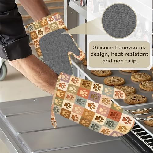 Cute Cat Paw Oven Mitts and Pot Holders Set of 4, Heat Resistant Non Slip Kitchen Gloves Hot Pads, Chef Cooking Baking Gifts for Women Bakers, Kitchen Gifts for Cooking Lover Cooks Mom - color: Cute Cat Paw