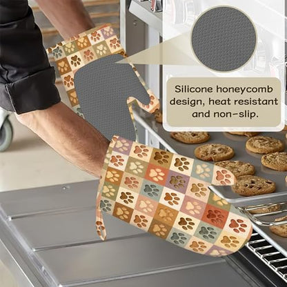 Cute Cat Paw Oven Mitts and Pot Holders Set of 4, Heat Resistant Non Slip Kitchen Gloves Hot Pads, Chef Cooking Baking Gifts for Women Bakers, Kitchen Gifts for Cooking Lover Cooks Mom - color: Cute Cat Paw