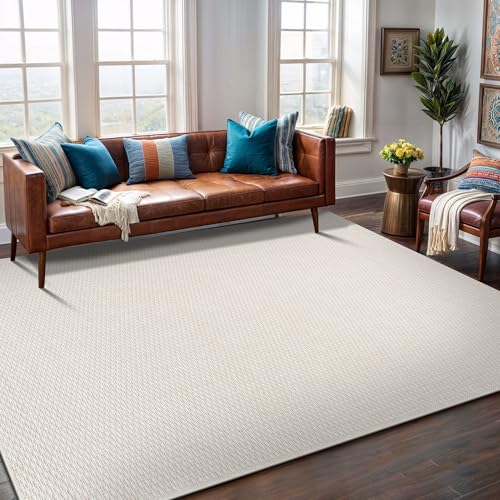 Easy Jute Rug 8x10 Indoor Outdoor Rug Natural Rugs Solid Fiber Rug Woven Area Rug Boho Easy Clean Inside Carpet for Living Room Bedroom Dining Room Hallway or Outdoor Patio Porch (8 X 10 Bone) - color: Bone/White, size: 8' x 10' (Rectangular)