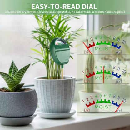 Soil Moisture Meter for Plants, Adjustable Reading Head, 7" Long Probe Plant Humidity Sensor Soil Hygrometer for Indoor Outdoor Plant Care,No Battery Needed