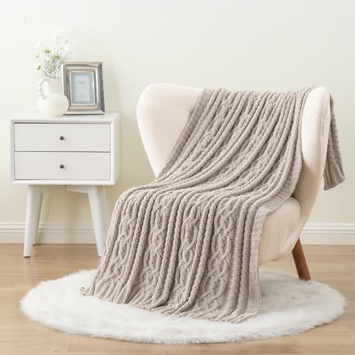 Battilo Light Grey Throw Blanket for Couch, Woven Chenille Knit Throw Blanket Versatile for Chair, 51 x 67 Inch Super Soft Warm Decorative Blanket for Bed, Sofa and Living Room | Cable Knit Throw Blanket, Soft Cozy Woven Chenille Throw Blanket for Bed, So