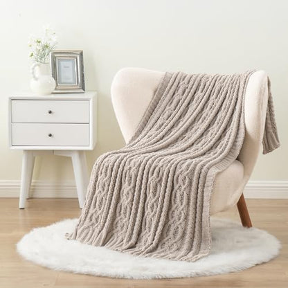 Battilo Light Grey Throw Blanket for Couch, Woven Chenille Knit Throw Blanket Versatile for Chair, 51 x 67 Inch Super Soft Warm Decorative Blanket for Bed, Sofa and Living Room | Cable Knit Throw Blanket, Soft Cozy Woven Chenille Throw Blanket for Bed, So