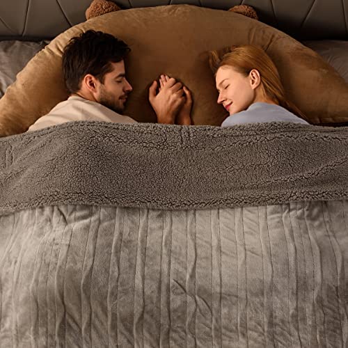 Bearhug Electric Blanket Queen Size with Dual Controls, 10 Heat Levels & 1-12H Auto Shut-Off, Fast Heating Soft Velvet to Sherpa Heated Blanket for Couples, Machine Washable, Taupe - color: Taupe-velvet & Sherpa, size: Queen Size 84" × 90"