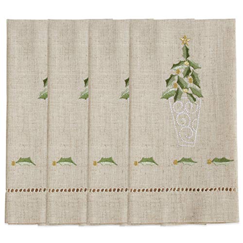 Saro Lifestyle Embroidered and Hemstitched Topiary Guest Towel (Set of 4), Natural, 14"x22" - color: Topiary