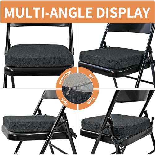 SINOSSO Memory Foam Chair Cushion for Folding Chair 1 Pcs, Thickened 2" Square Kitchen Chair Pad with Ties, Indoor Non-Slip Dining Chair Seat Cushion (1 Piece, Black) - color: Black