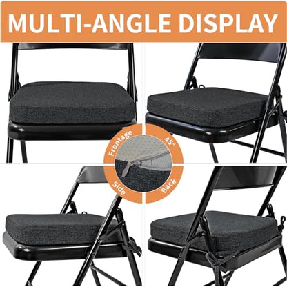 SINOSSO Memory Foam Chair Cushion for Folding Chair 1 Pcs, Thickened 2" Square Kitchen Chair Pad with Ties, Indoor Non-Slip Dining Chair Seat Cushion (1 Piece, Black) - color: Black