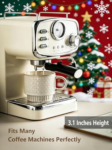 Gomakren Coffee Mugs Set of 4 Ceramic Coffee Cup with Stand, Creamy White | 13oz Stackable, Embossed Grid Mugs, Black Metal Rack, Lead-Free Dishwasher Safe, with Gold Spoons for Home Coffee Bar - color: Creamy White