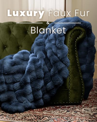 Ultra Soft Cozy Faux Fur Throw Blanket, Fuzzy Plush Thick Bubble Blanket, Oversize Luxury Fluffy Blanket for Couch, Sofa, Bedroom, and Living Room,50x60 Inches,Blue - color: Blue, size: Throw
