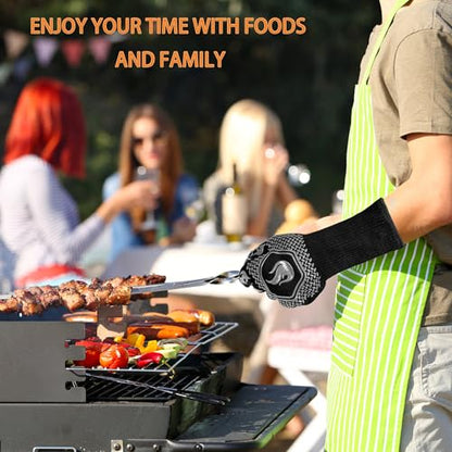 BBQ Gloves 1472F Heat Resistant Non-Slip Silicone 13.5in (Grey) | Grill Cut-Resistant, Oven Kitchen Safe for Barbecue, Cooking, Frying - color: Gray